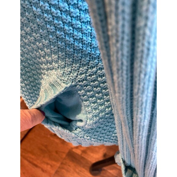 Liz & Co Sweater Size XL Cable & Rib Knit V Neck Collar Pockets Turquoise Blue - Picture 6 of 11